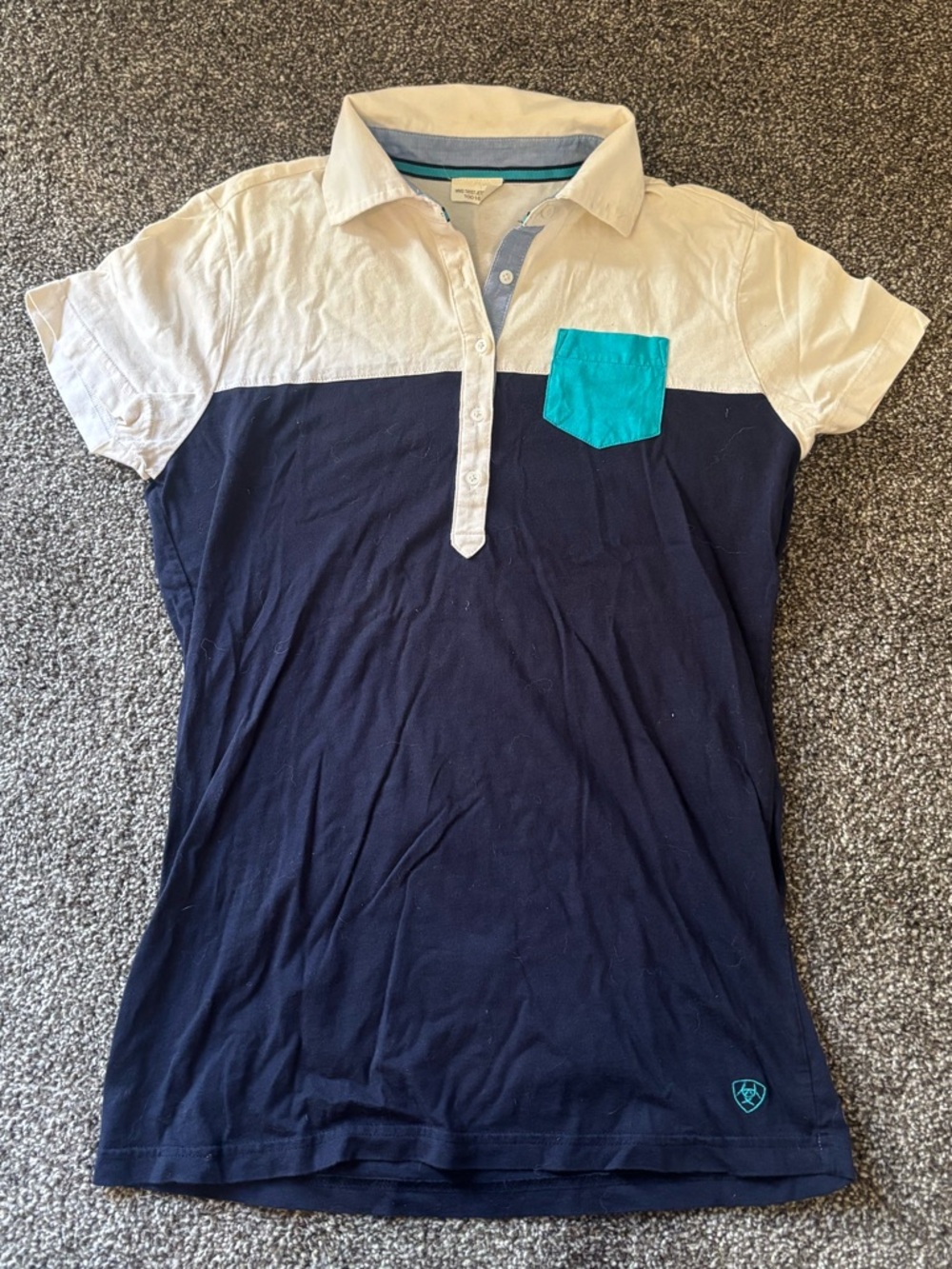 Ariat Navy White Polo Tee with Teal Pocket